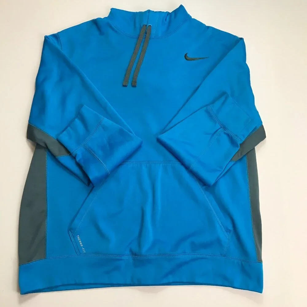 Nike Therma Fit Men XL Blue Gray Logo Long Sleeve Athletic Hoodie Pullover - Picture 2 of 8